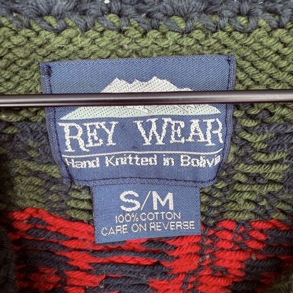 Vintage Rey Wear Cardigan Sweater Hand Made In Bolivia Aztec Size S/M - Picture 3 of 4